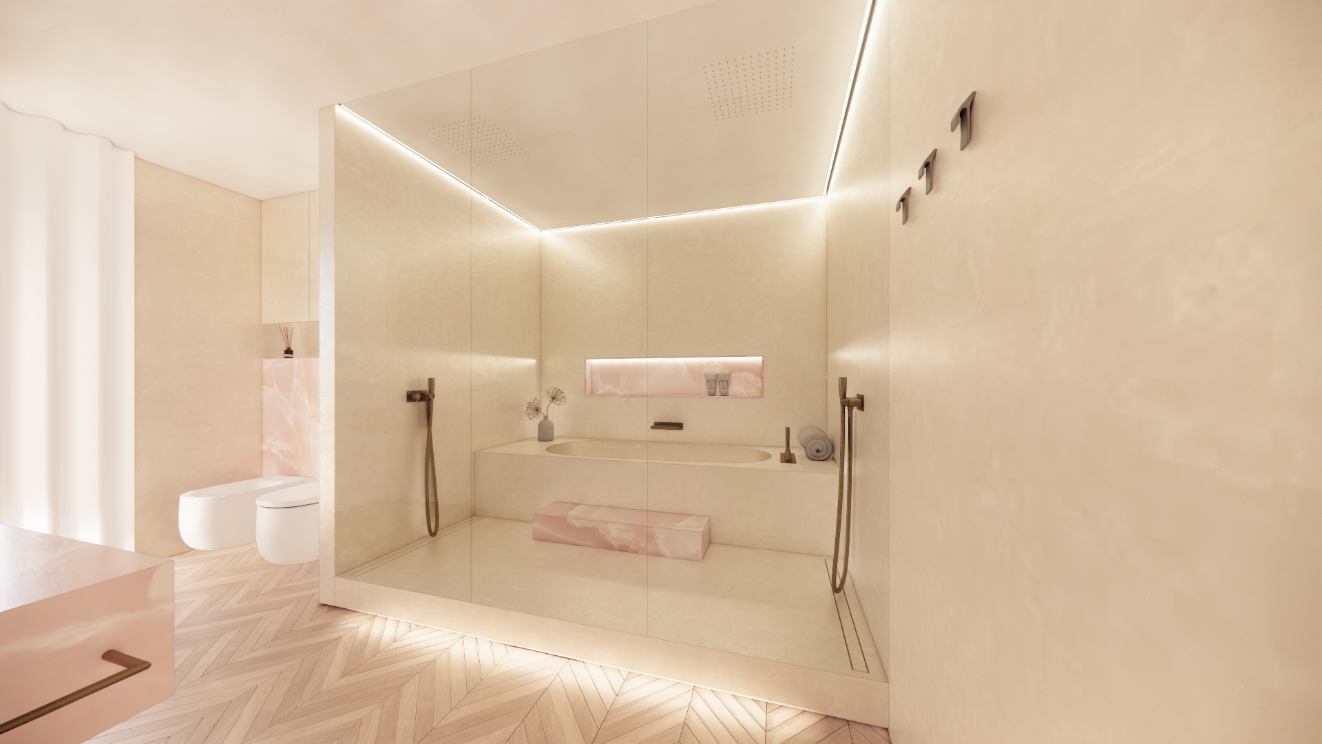 Render grafico illuminazione led vasca bagno